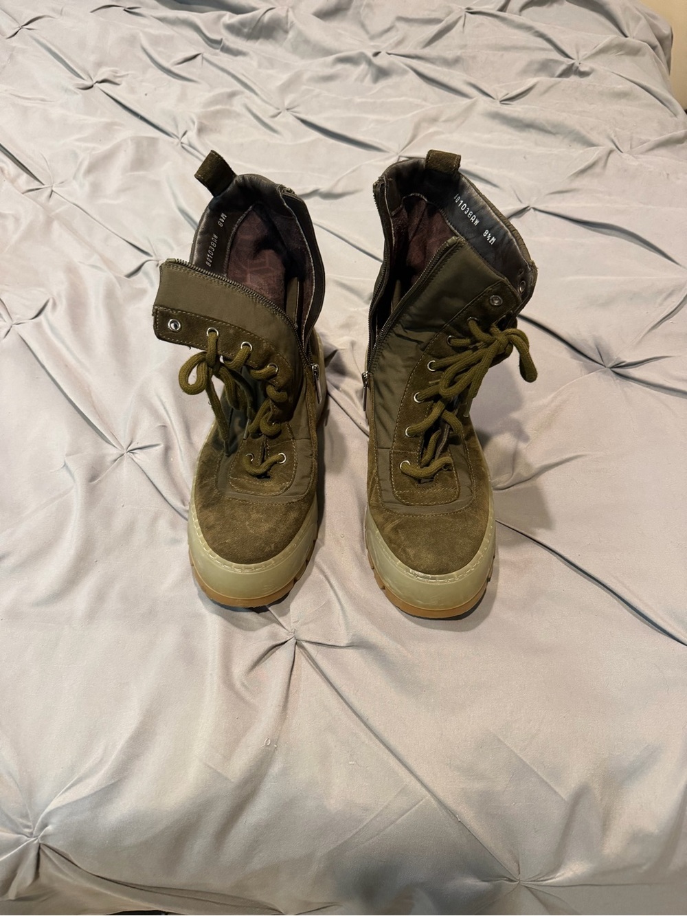 Aquatalia suede leather Olive Green Lace-Up Platform Boots
